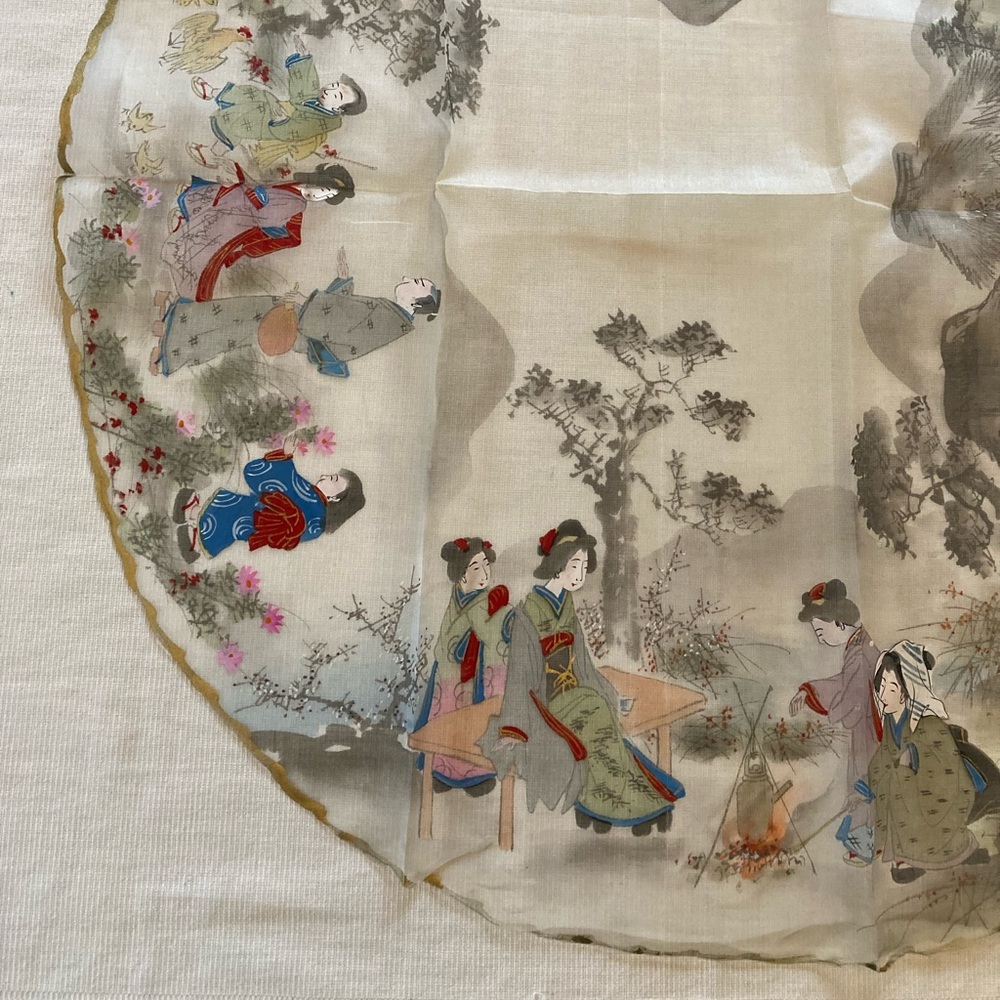 Vintage Set of Traditional Japanese Hand Painted Silks for fans 1 Large 9 Small - Picture 9 of 16